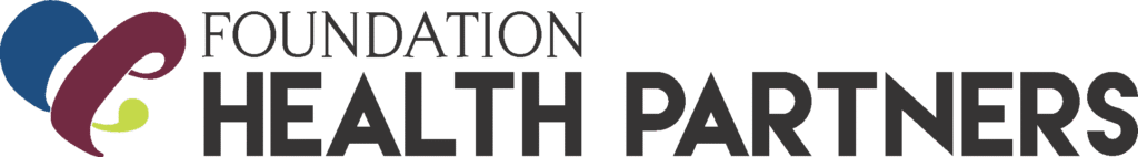 Foundation Health Partners logo with stylized blue, red, and green heart design on the left.
