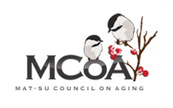 Two birds on a branch above MCOA and Mat-Su Council on Aging text.