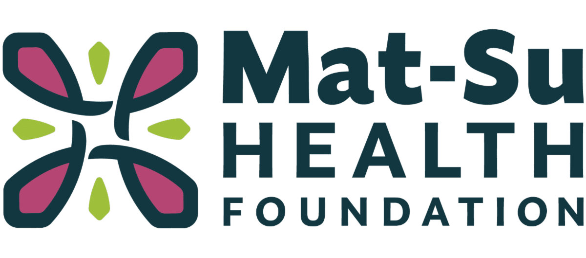 Mat-Su Health Foundation logo with a green and pink abstract flower design.