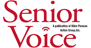 Red text reads Senior Voice with small print: A publication of Older Persons Action Group.