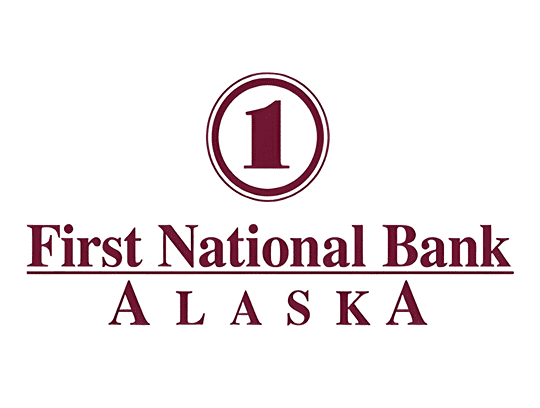 First National Bank Alaska logo with a maroon number 1 inside a circle above the bank name.
